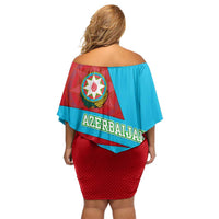 Azerbaijan National Emblem Family Matching Off Shoulder Short Dress and Hawaiian Shirt with Modern Flag Color Block Design - Wonder Print Shop