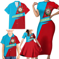 Azerbaijan National Emblem Family Matching Short Sleeve Bodycon Dress and Hawaiian Shirt with Modern Flag Color Block Design - Wonder Print Shop