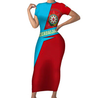 Azerbaijan National Emblem Family Matching Short Sleeve Bodycon Dress and Hawaiian Shirt with Modern Flag Color Block Design - Wonder Print Shop