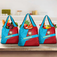 Azerbaijan National Emblem Grocery Bag with Modern Flag Color Block Design - Wonder Print Shop