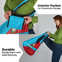 Azerbaijan National Emblem Grocery Bag with Modern Flag Color Block Design - Wonder Print Shop