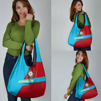 Azerbaijan National Emblem Grocery Bag with Modern Flag Color Block Design - Wonder Print Shop