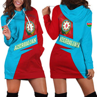 Azerbaijan National Emblem Hoodie Dress with Modern Flag Color Block Design - Wonder Print Shop