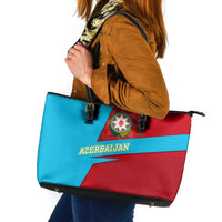 Azerbaijan National Emblem Leather Tote Bag with Modern Flag Color Block Design - Wonder Print Shop
