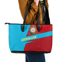 Azerbaijan National Emblem Leather Tote Bag with Modern Flag Color Block Design - Wonder Print Shop