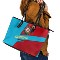 Azerbaijan National Emblem Leather Tote Bag with Modern Flag Color Block Design - Wonder Print Shop