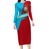 Azerbaijan National Emblem Long Sleeve Bodycon Dress with Modern Flag Color Block Design - Wonder Print Shop