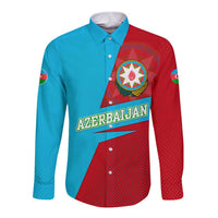 Azerbaijan National Emblem Long Sleeve Button Shirt with Modern Flag Color Block Design - Wonder Print Shop