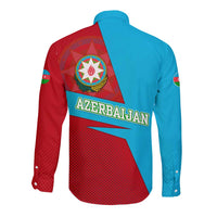 Azerbaijan National Emblem Long Sleeve Button Shirt with Modern Flag Color Block Design - Wonder Print Shop