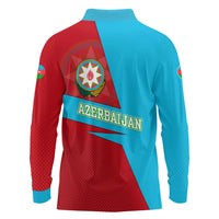 Azerbaijan National Emblem Long Sleeve Polo Shirt with Modern Flag Color Block Design - Wonder Print Shop