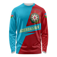 Azerbaijan National Emblem Long Sleeve Shirt with Modern Flag Color Block Design - Wonder Print Shop