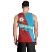 Azerbaijan National Emblem Men Tank Top with Modern Flag Color Block Design - Wonder Print Shop
