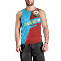 Azerbaijan National Emblem Men Tank Top with Modern Flag Color Block Design - Wonder Print Shop