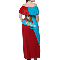 Azerbaijan National Emblem Off Shoulder Maxi Dress with Modern Flag Color Block Design - Wonder Print Shop