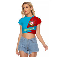 Azerbaijan National Emblem Raglan Cropped T Shirt with Modern Flag Color Block Design - Wonder Print Shop