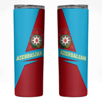 Azerbaijan National Emblem Skinny Tumbler with Modern Flag Color Block Design - Wonder Print Shop