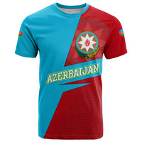 Azerbaijan National Emblem T Shirt with Modern Flag Color Block Design - Wonder Print Shop