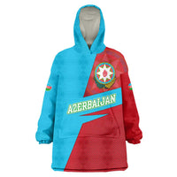 Azerbaijan National Emblem Wearable Blanket Hoodie with Modern Flag Color Block Design - Wonder Print Shop