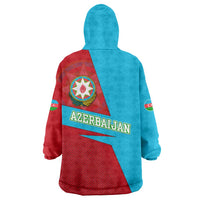 Azerbaijan National Emblem Wearable Blanket Hoodie with Modern Flag Color Block Design - Wonder Print Shop