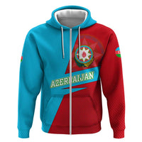 Azerbaijan National Emblem Zip Hoodie with Modern Flag Color Block Design - Wonder Print Shop