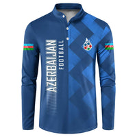 Azerbaijan Football Button Sweatshirt with AFFA Emblem in Blue Geometric Design