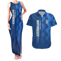 Azerbaijan Football Couples Matching Tank Maxi Dress and Hawaiian Shirt with AFFA Emblem in Blue Geometric Design