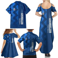 Azerbaijan Football Family Matching Summer Maxi Dress and Hawaiian Shirt with AFFA Emblem in Blue Geometric Design
