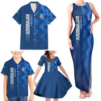 Azerbaijan Football Family Matching Tank Maxi Dress and Hawaiian Shirt with AFFA Emblem in Blue Geometric Design