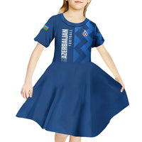 Azerbaijan Football Kid Short Sleeve Dress with AFFA Emblem in Blue Geometric Design