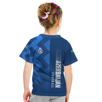 Azerbaijan Football Kid T Shirt with AFFA Emblem in Blue Geometric Design