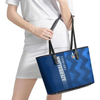 Azerbaijan Football Leather Tote Bag with AFFA Emblem in Blue Geometric Design