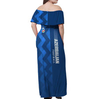 Azerbaijan Football Off Shoulder Maxi Dress with AFFA Emblem in Blue Geometric Design