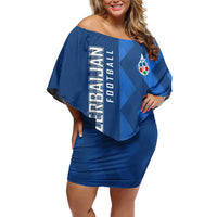 Azerbaijan Football Off Shoulder Short Dress with AFFA Emblem in Blue Geometric Design