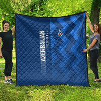 Azerbaijan Football Quilt with AFFA Emblem in Blue Geometric Design
