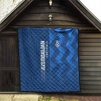 Azerbaijan Football Quilt with AFFA Emblem in Blue Geometric Design