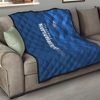 Azerbaijan Football Quilt with AFFA Emblem in Blue Geometric Design