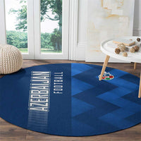 Azerbaijan Football Round Carpet with AFFA Emblem in Blue Geometric Design