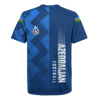 Azerbaijan Football Rugby Jersey with AFFA Emblem in Blue Geometric Design