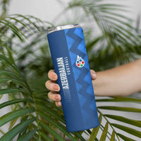 Azerbaijan Football Skinny Tumbler with AFFA Emblem in Blue Geometric Design