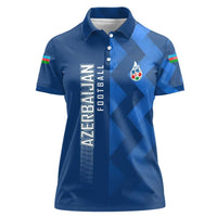 Azerbaijan Football Women Polo Shirt with AFFA Emblem in Blue Geometric Design