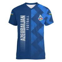 Azerbaijan Football Women V-Neck T-Shirt with AFFA Emblem in Blue Geometric Design