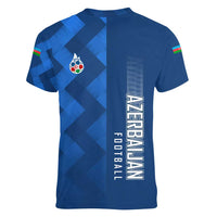Azerbaijan Football Women V-Neck T-Shirt with AFFA Emblem in Blue Geometric Design