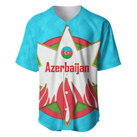 Azerbaijan National Emblem Baseball Jersey with Star and Flame Design in Sky Blue