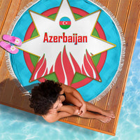 Azerbaijan National Emblem Beach Blanket with Star and Flame Design in Sky Blue