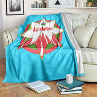 Azerbaijan National Emblem Blanket with Star and Flame Design in Sky Blue