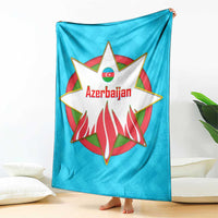 Azerbaijan National Emblem Blanket with Star and Flame Design in Sky Blue