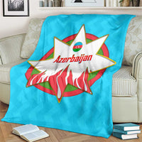 Azerbaijan National Emblem Blanket with Star and Flame Design in Sky Blue