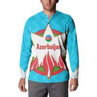 Azerbaijan National Emblem Button Sweatshirt with Star and Flame Design in Sky Blue