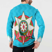 Azerbaijan National Emblem Button Sweatshirt with Star and Flame Design in Sky Blue