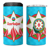 Azerbaijan National Emblem 4 in 1 Can Cooler Tumbler with Star and Flame Design in Sky Blue